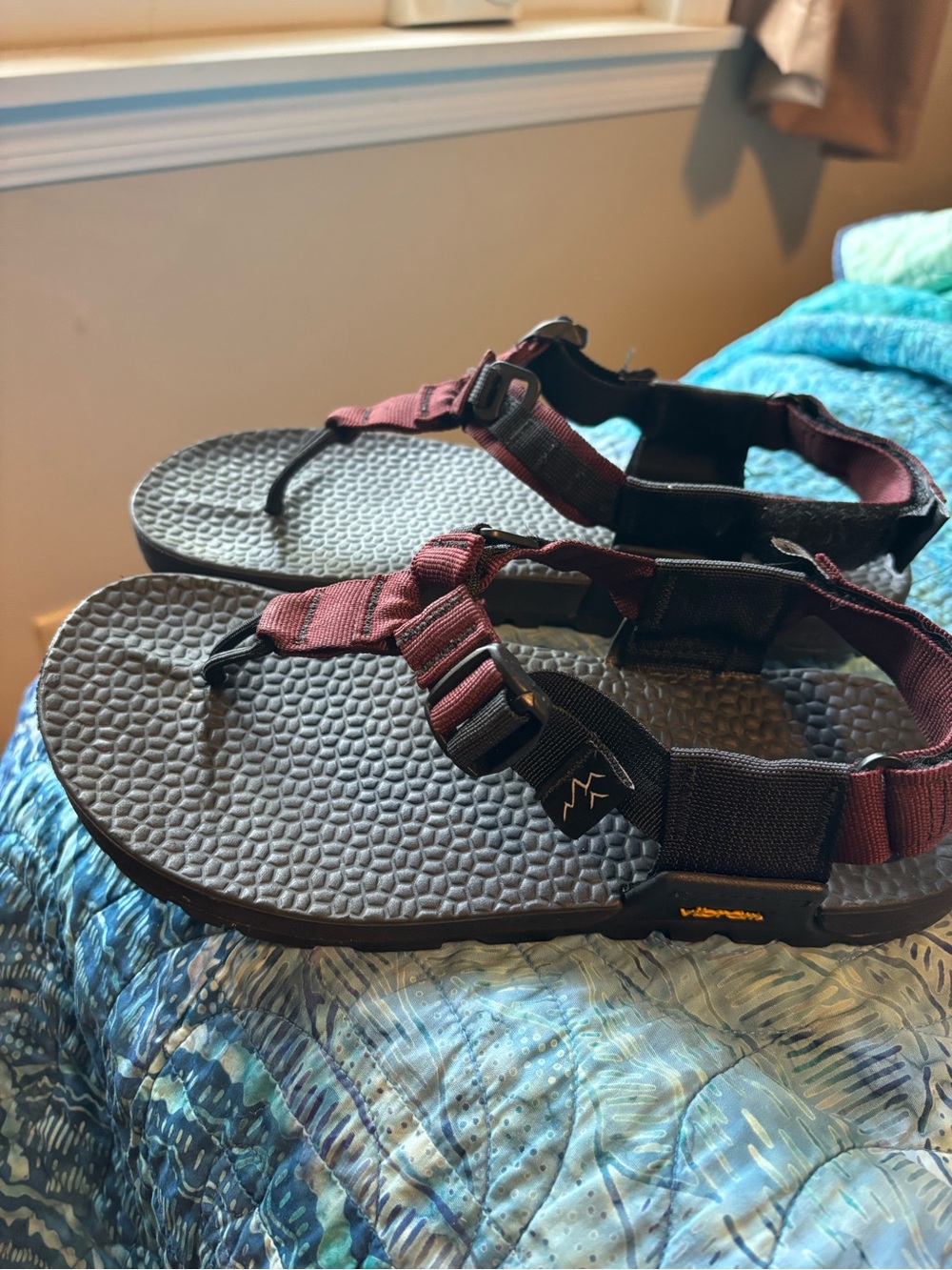 Bedrock Burgundy Strap Sandals with Black Footbed